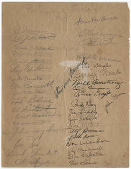 1947 Philadelphia Eagles Signed Hotel Bed Check List (38 Signatures) (JSA)